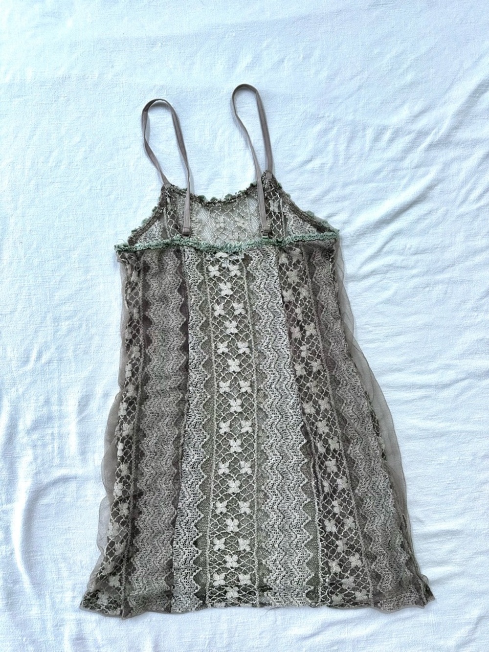 Pretty Angel Silk Blend Lace Slip Cami Dress— sheer taupe fairy grunge size L/XL - Picture 7 of 8